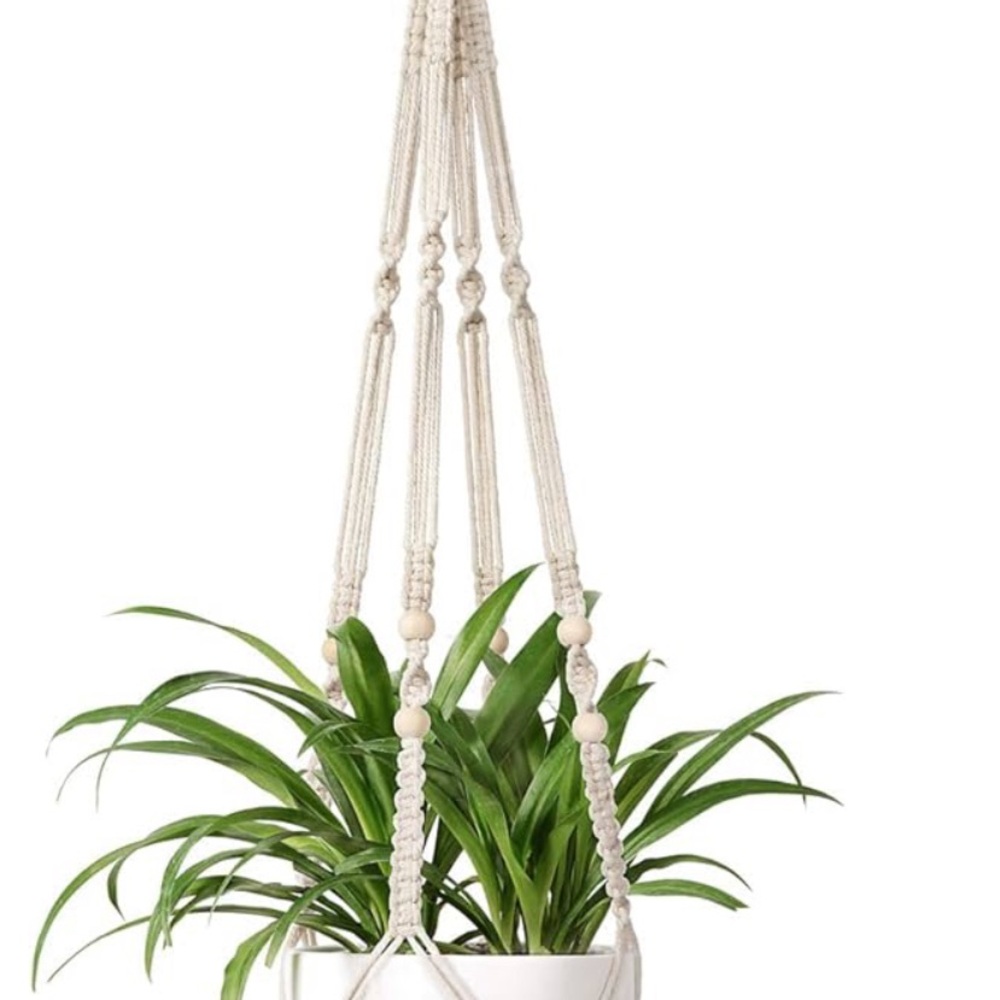 Macrame Indoor Hanging Planter Basket Wood Beads please see photo for bead color